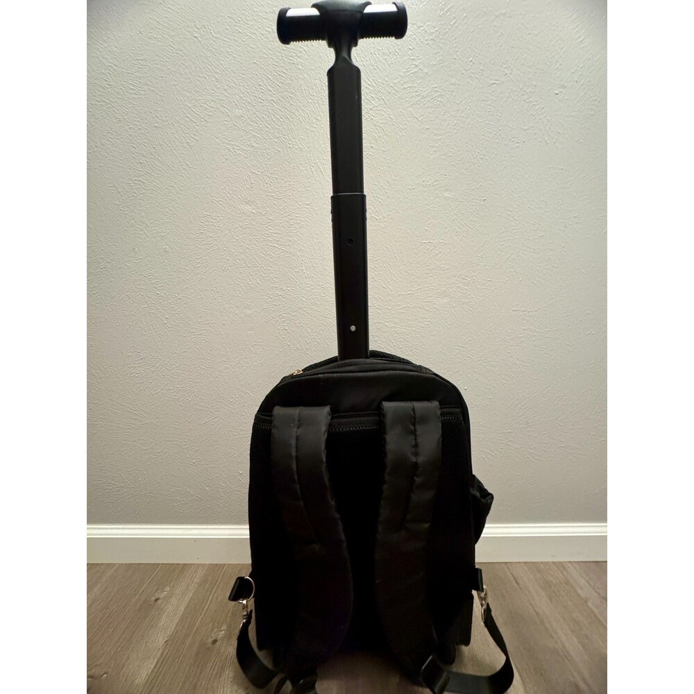 Rolling Laptop Backpack Carry On w Wheels Light Flight Travel Bag Black NEW - Picture 9 of 16